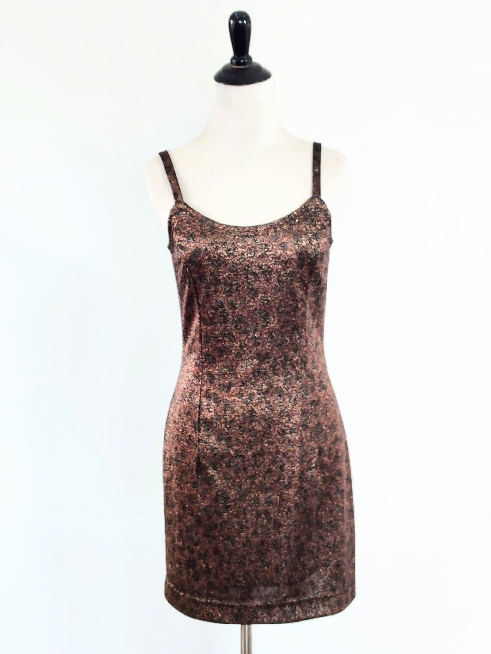 Vintage 90s Metallic Leopard Brown Mini Dress Jessica McClintock Gunne Sax  Xs